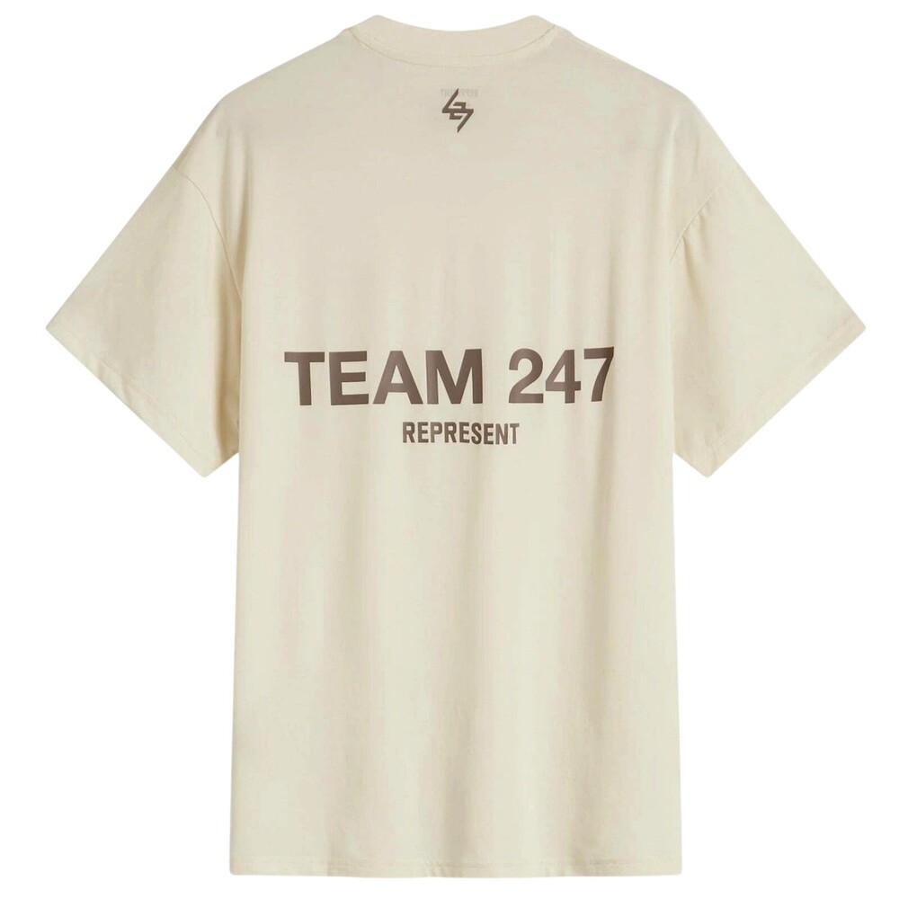 Represent Team 247 Oversized T Shirt Mens L Cream Stretch Graphic Crew Neck